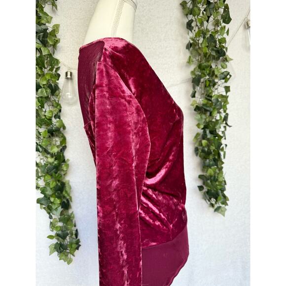 Altar'd State Maroon Sheer Back Long Sleeve Velour Bodysuit Blouse Large - Picture 7 of 10